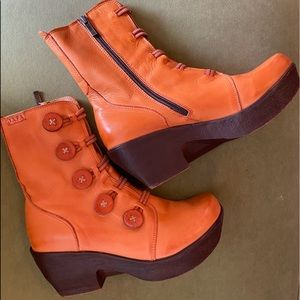Jafa Orange Button Boots Leather Size 7.5 / 38
